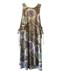Vintage maternity floral open overall style midi dress with pockets size xl